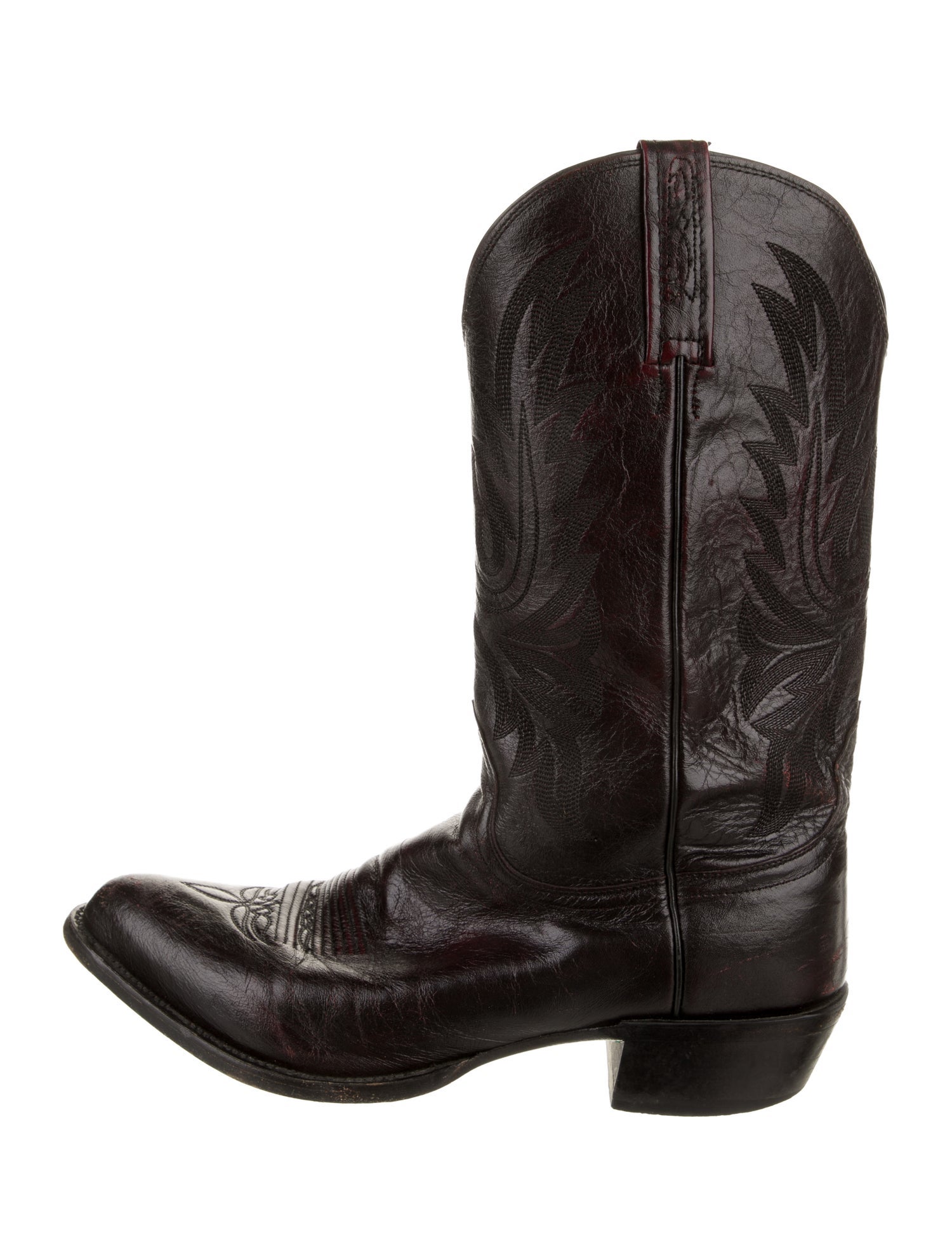 Lucchese Leather Embroidered Accent Western Boots