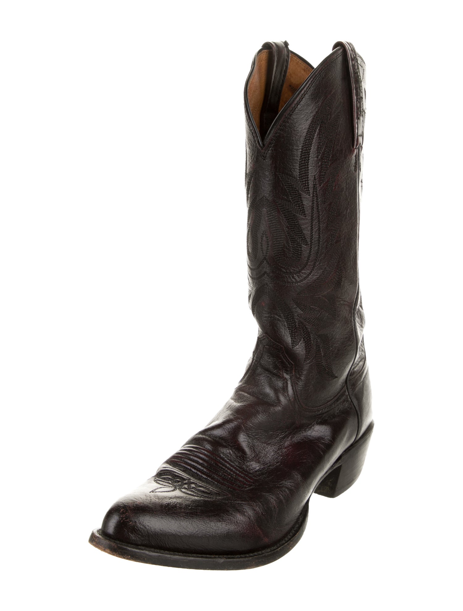 Lucchese Leather Embroidered Accent Western Boots