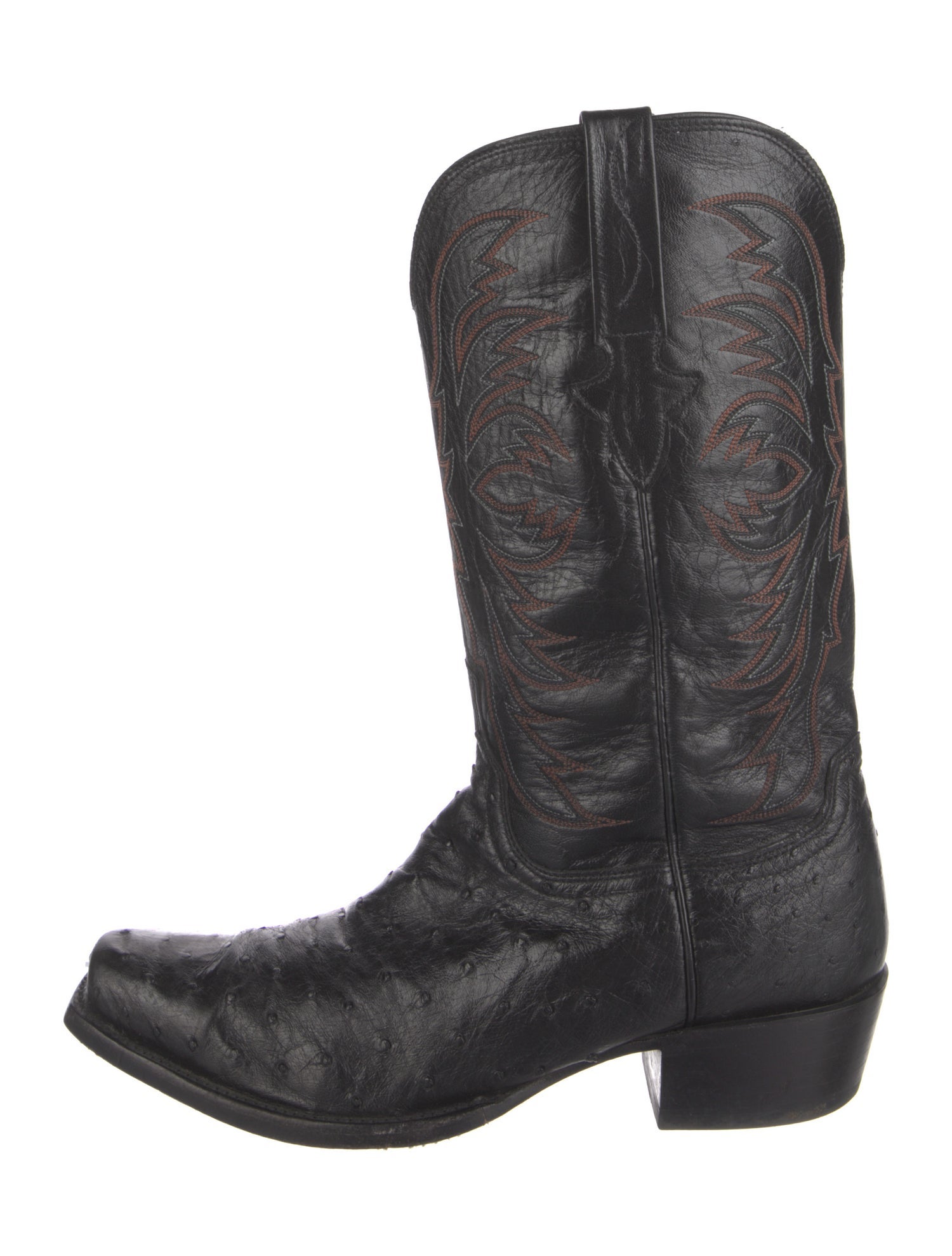 Lucchese Ostrich Feather Embroidered Accent Western Boots
