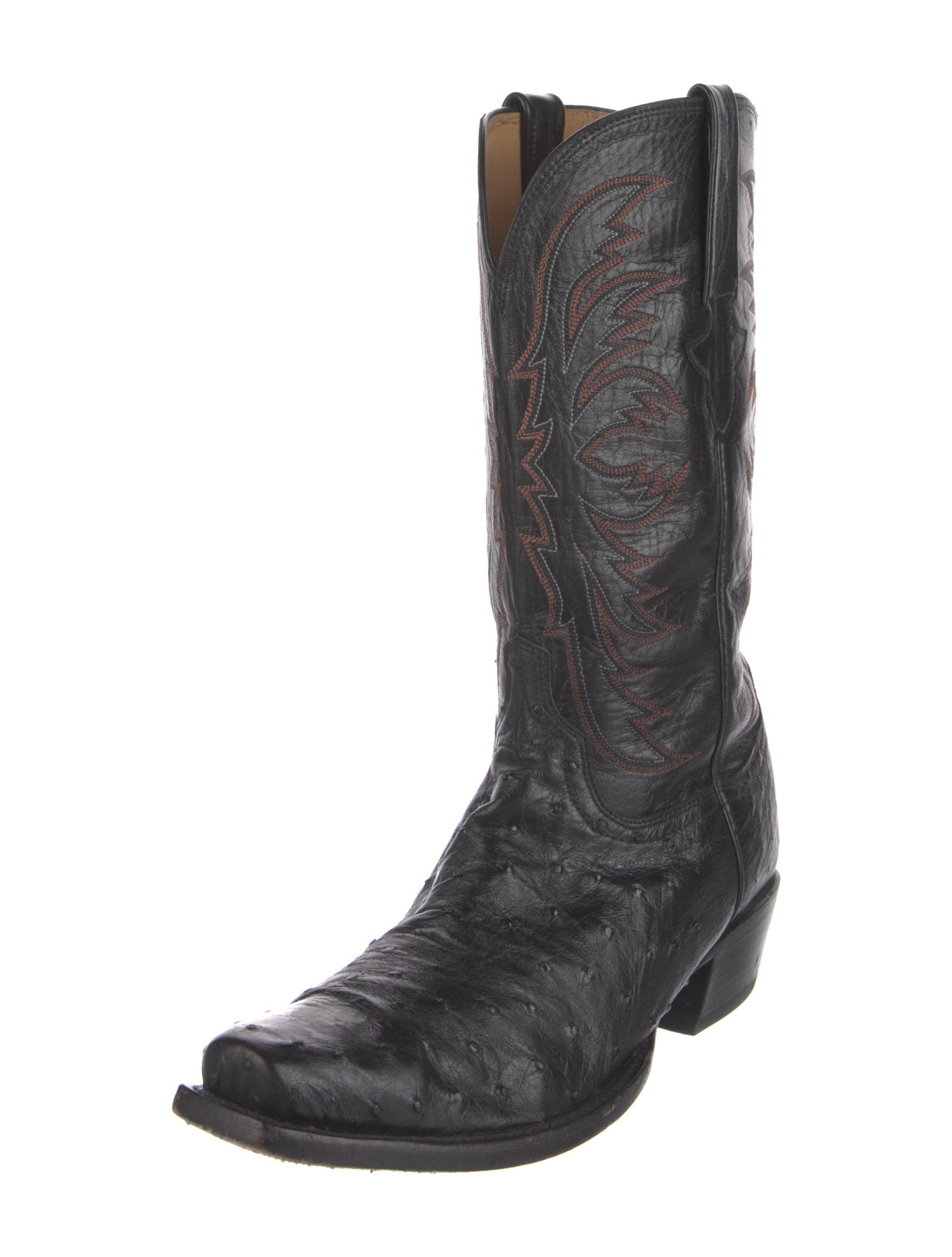 Lucchese Ostrich Feather Embroidered Accent Western Boots