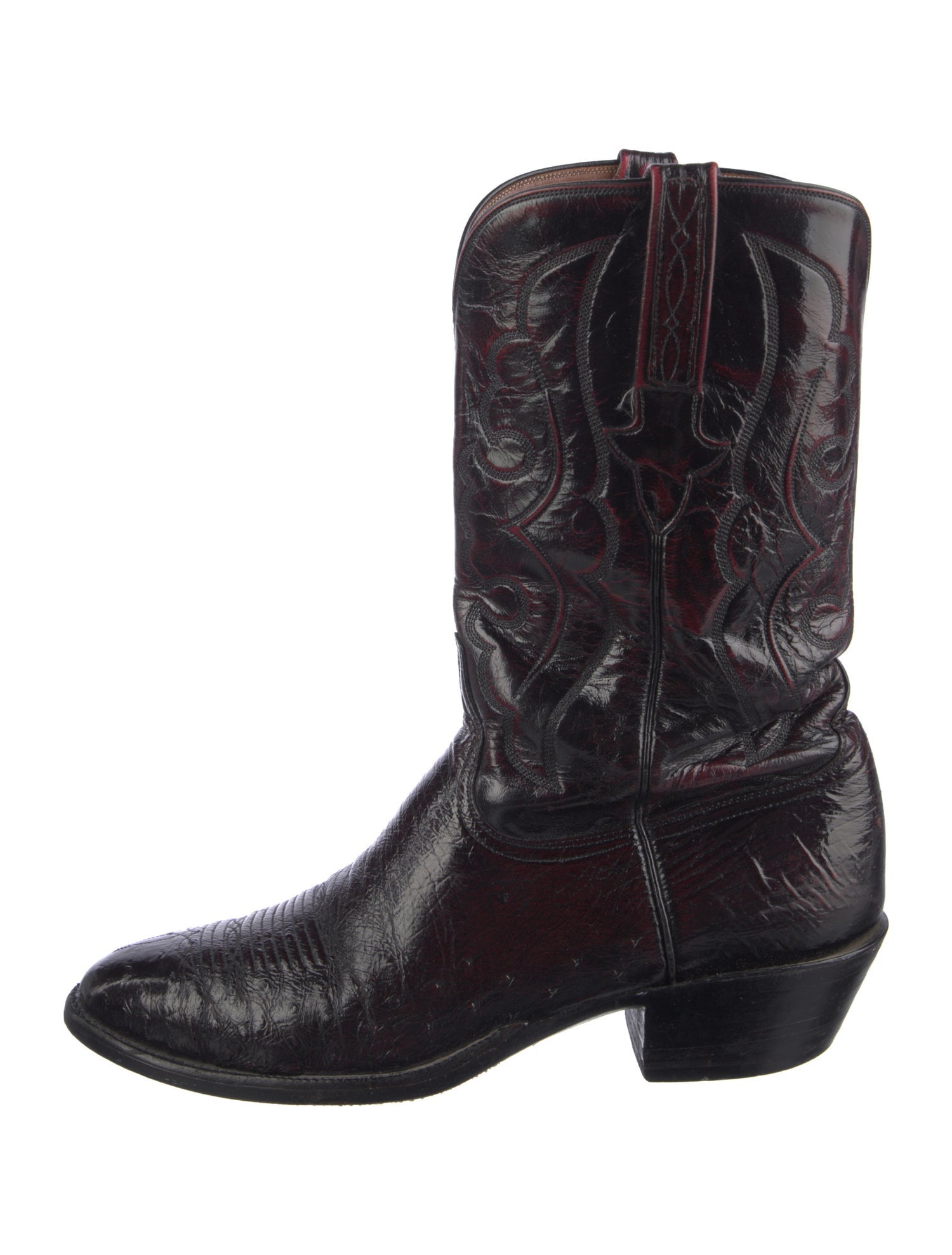 Lucchese Ostrich Embroidered Accent Western Boots