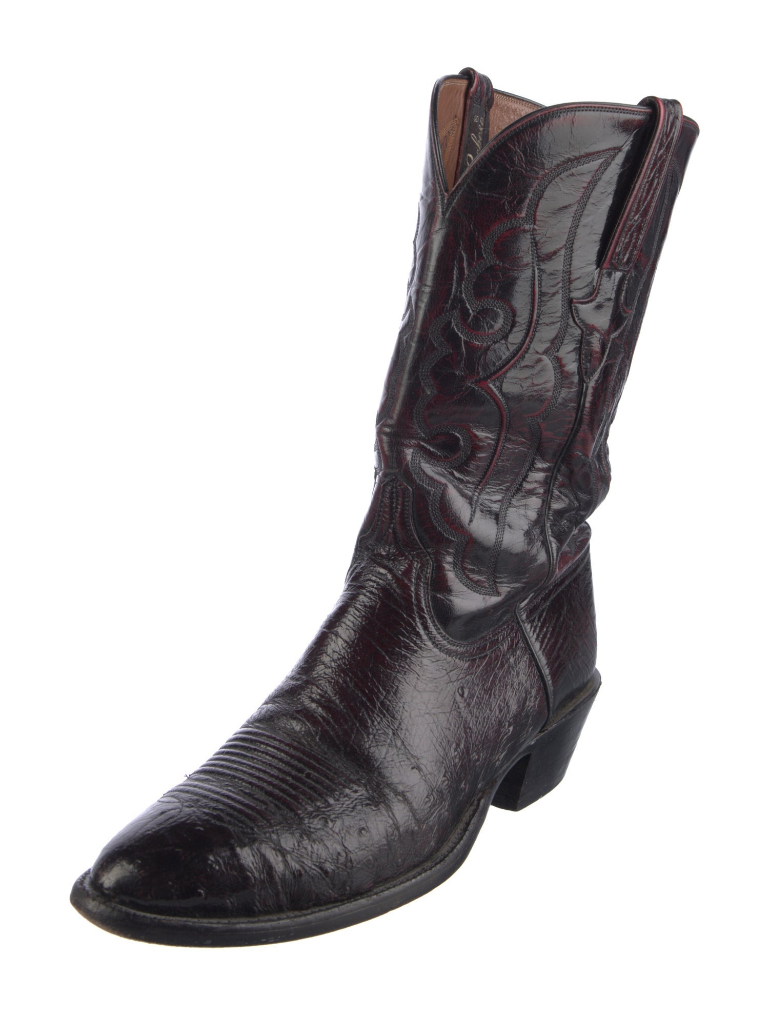 Lucchese Ostrich Embroidered Accent Western Boots