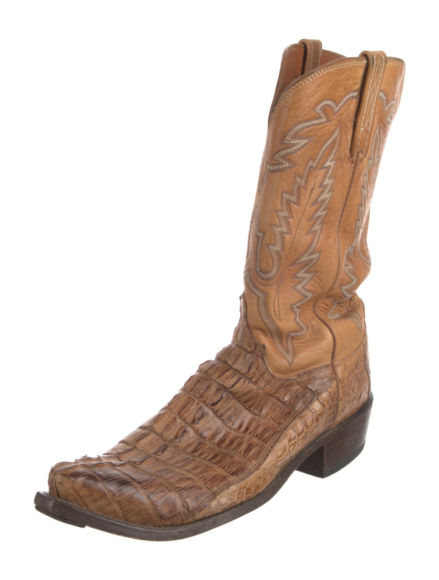 Lucchese Leather Embroidered Accent Western Boots