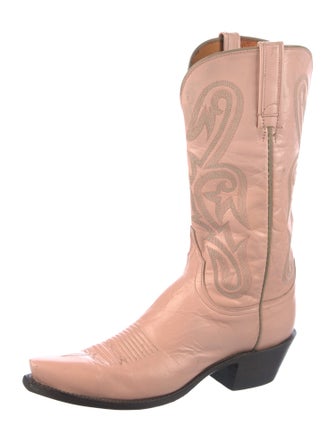 Lucchese Leather Colorblock Pattern Western Boots