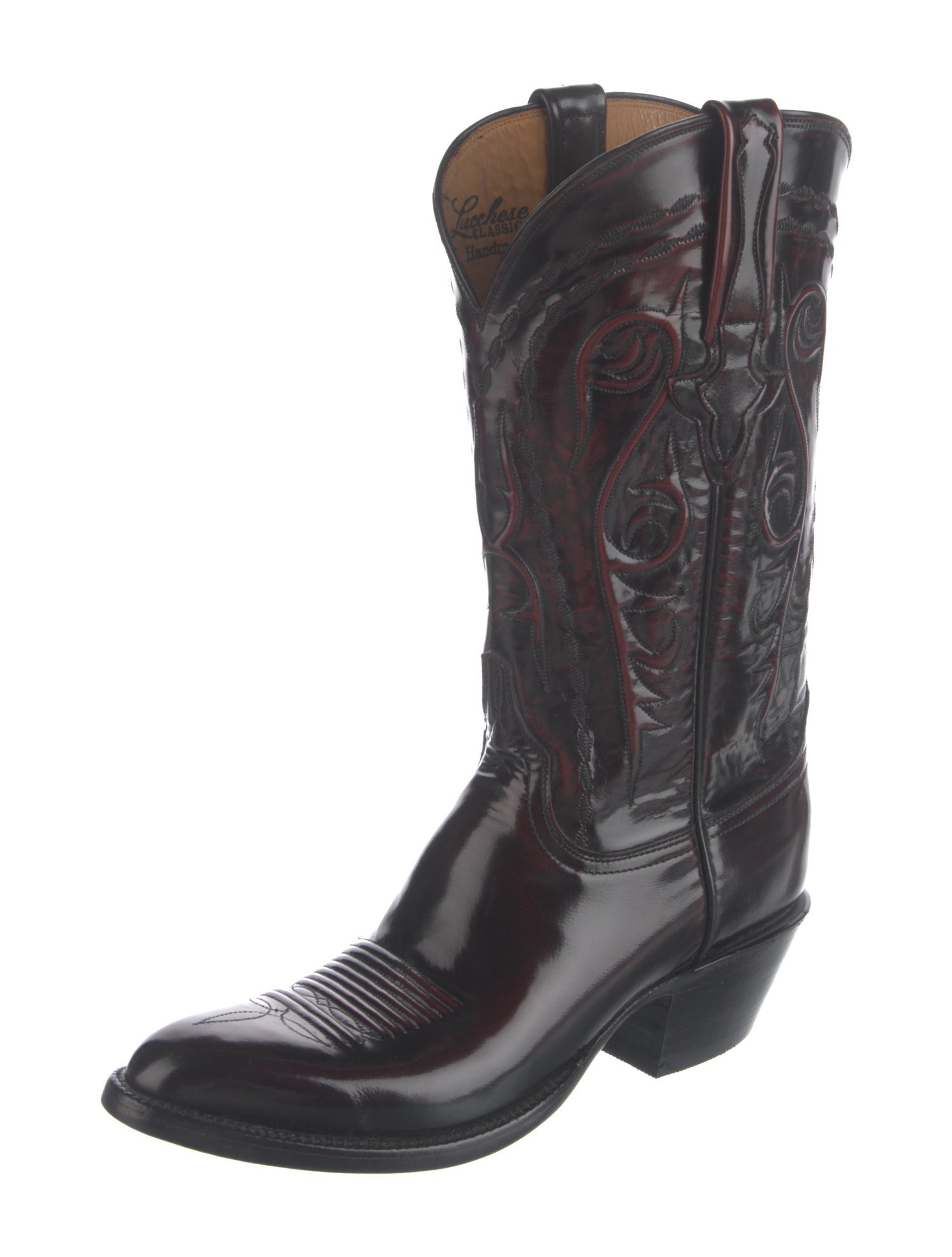Lucchese Leather Embroidered Accent Western Boots