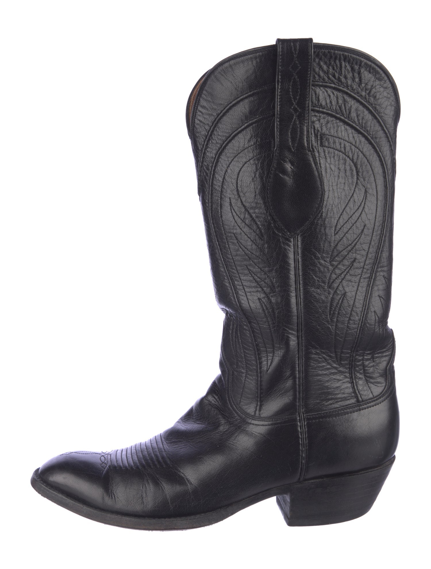 Lucchese Leather Embroidered Accent Western Boots