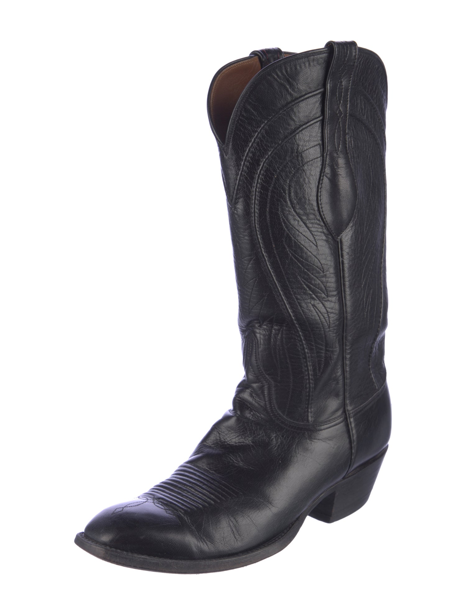 Lucchese Leather Embroidered Accent Western Boots