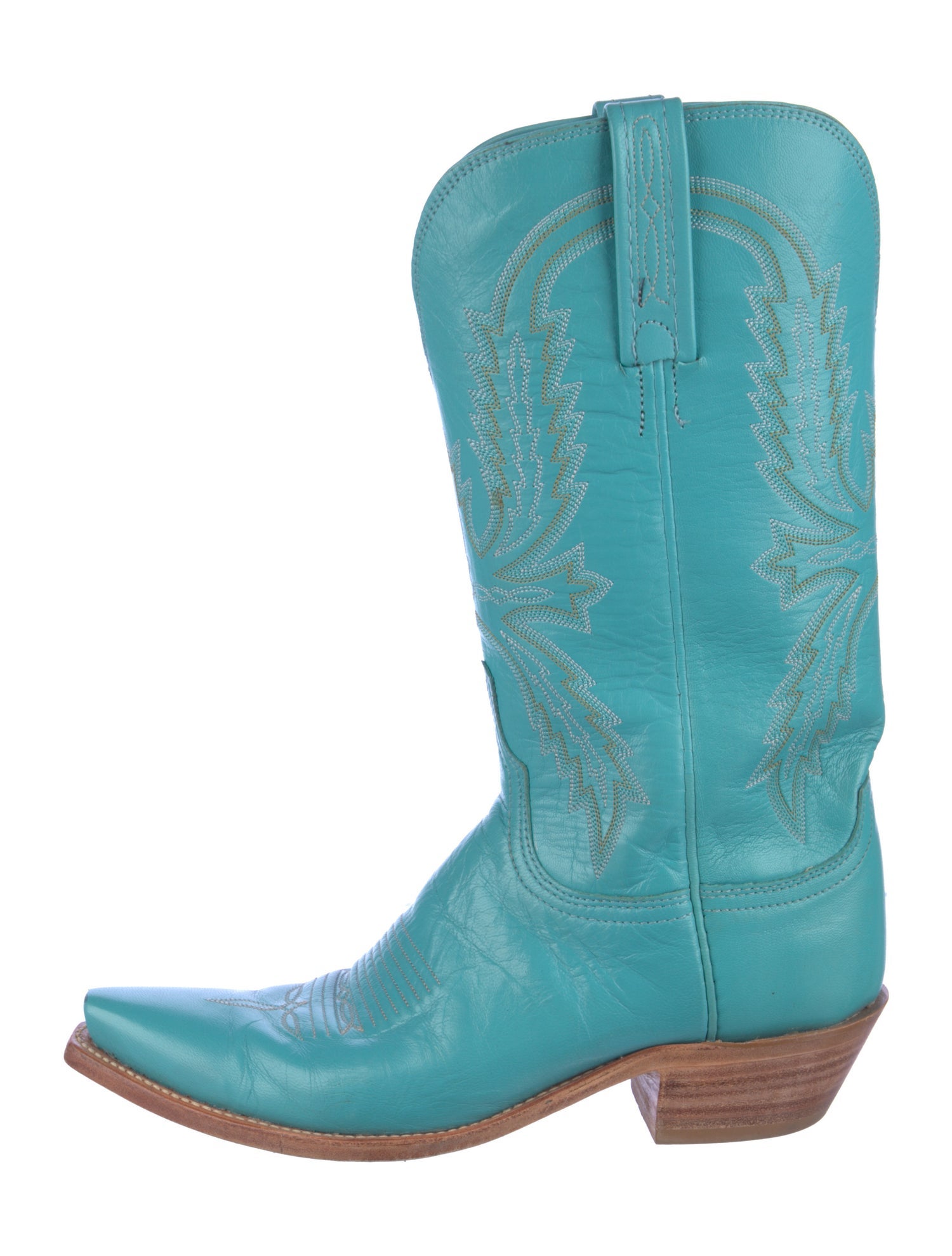 Lucchese Leather Whipstitch Trim Western Boots