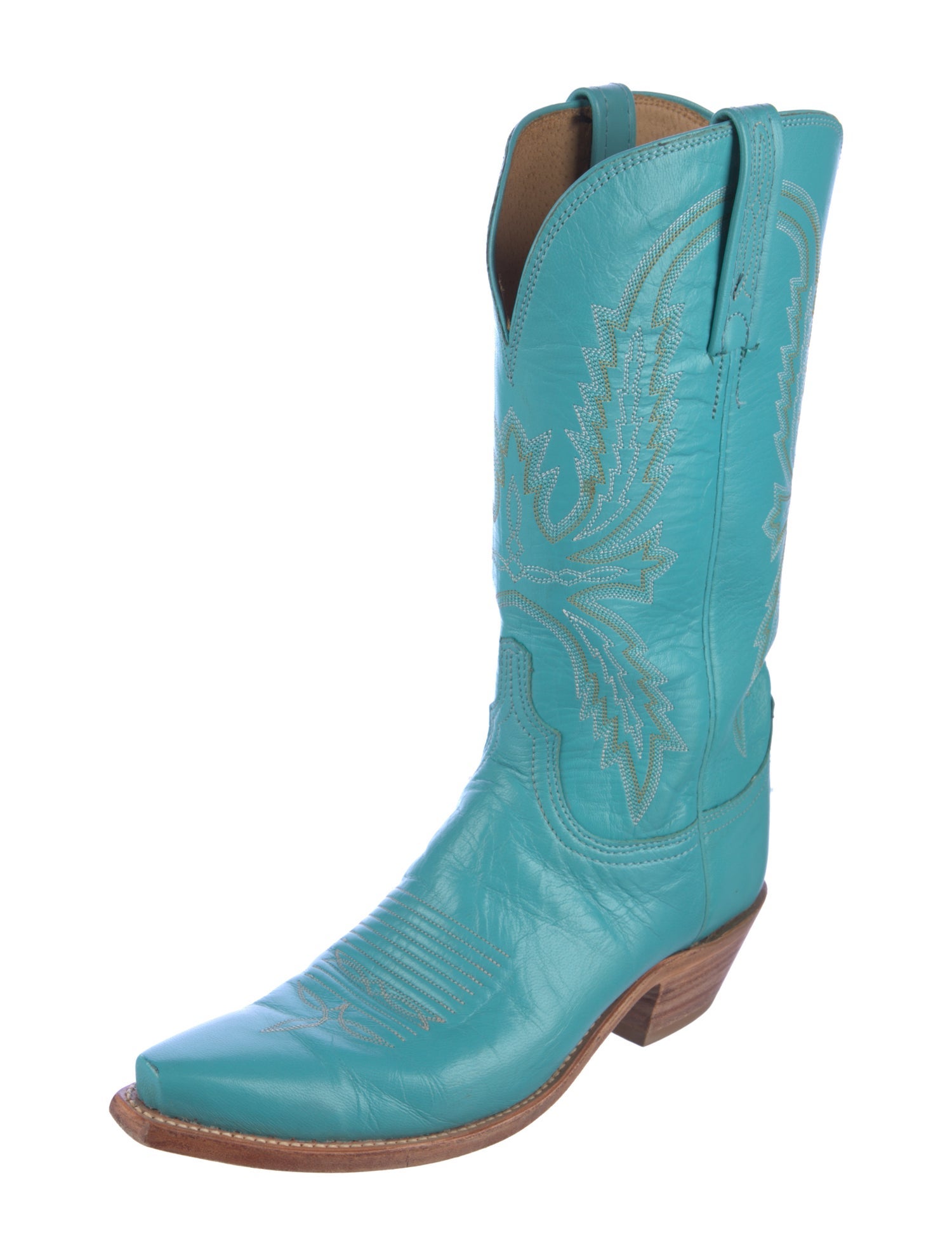 Lucchese Leather Whipstitch Trim Western Boots