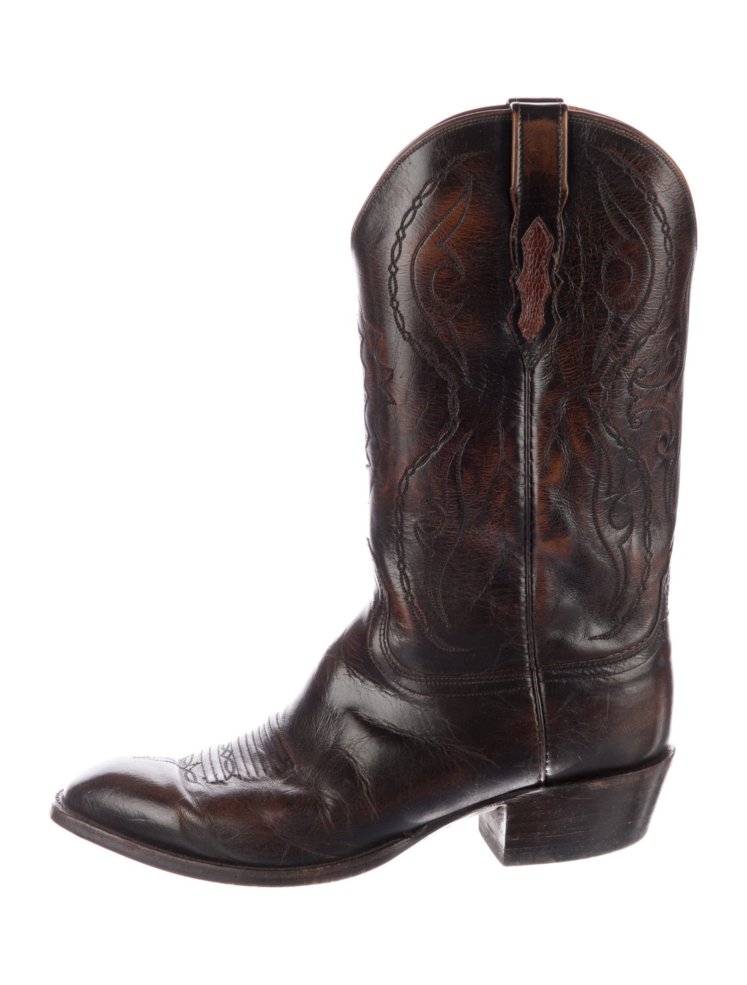 Lucchese Leather Embroidered Accent Western Boots