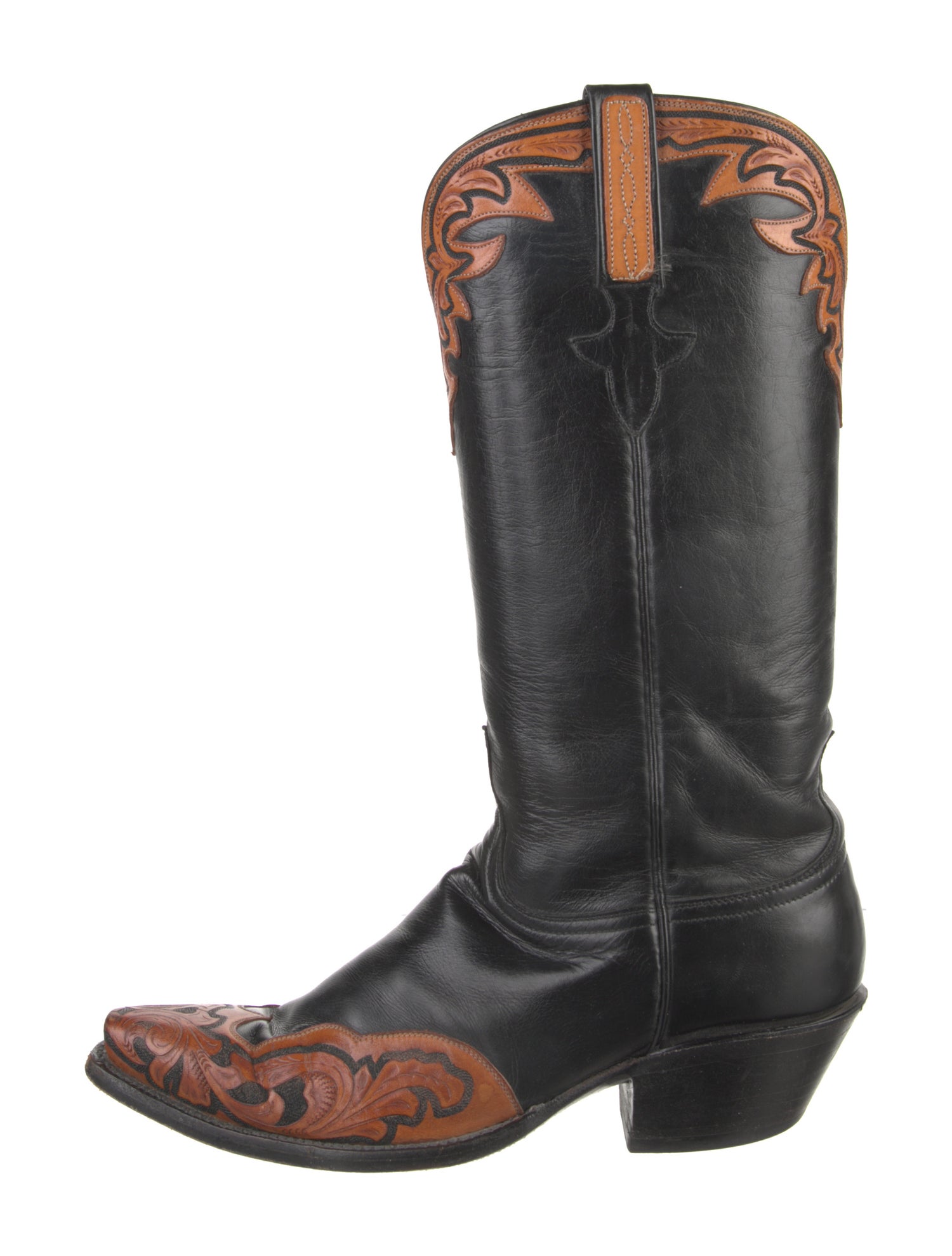 Lucchese Leather Colorblock Pattern Western Boots