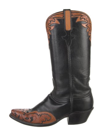 Lucchese Leather Colorblock Pattern Western Boots