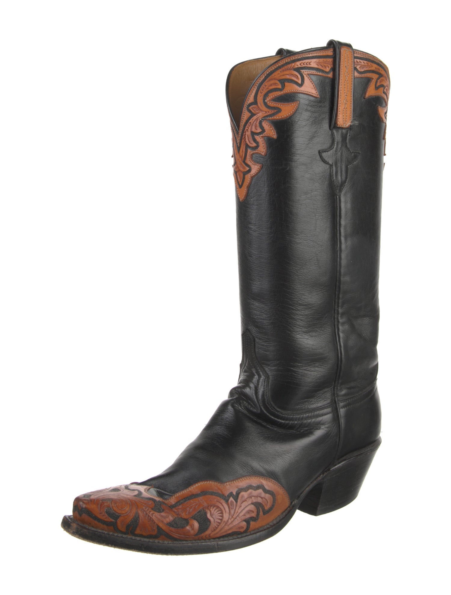 Lucchese Leather Colorblock Pattern Western Boots