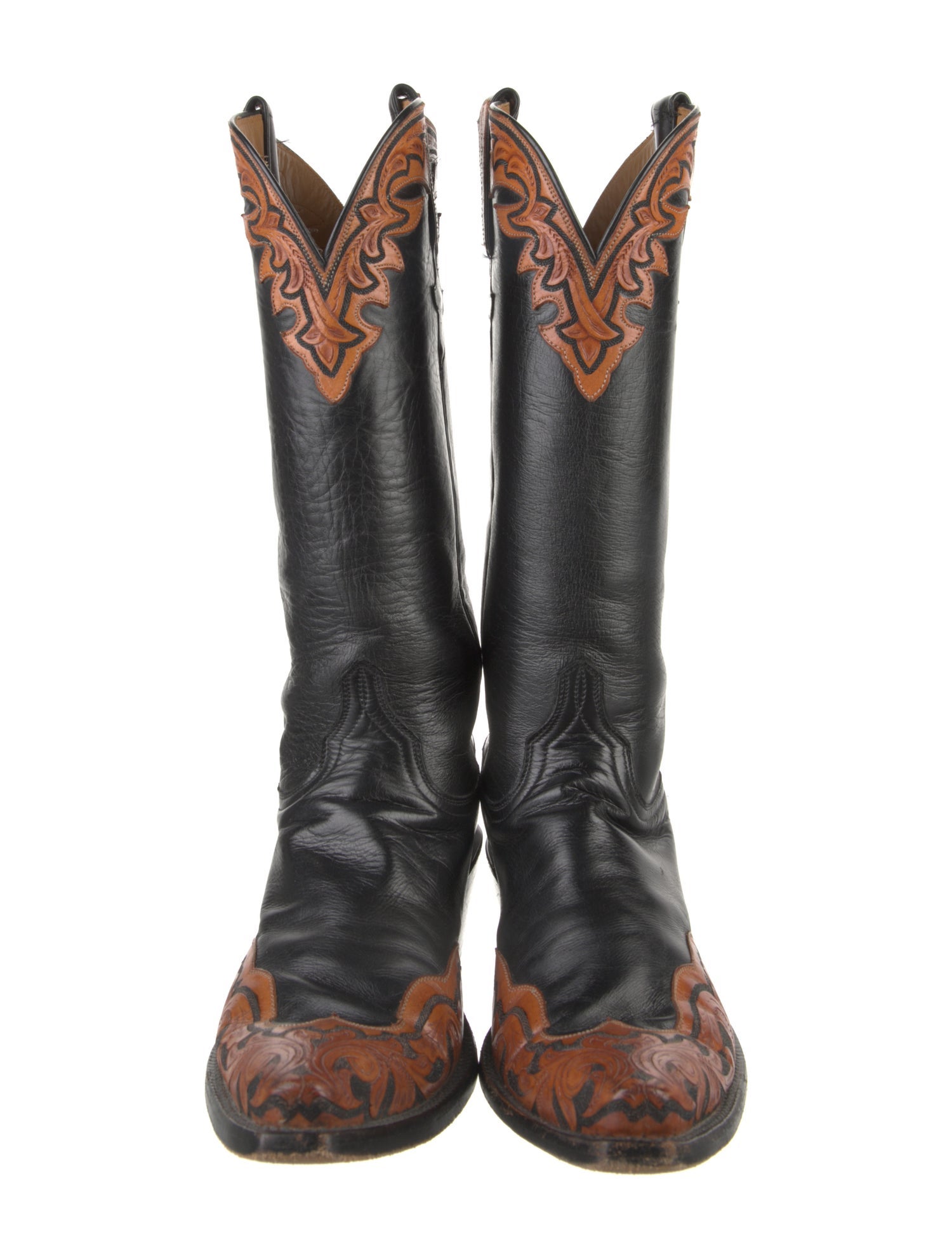Lucchese Leather Colorblock Pattern Western Boots