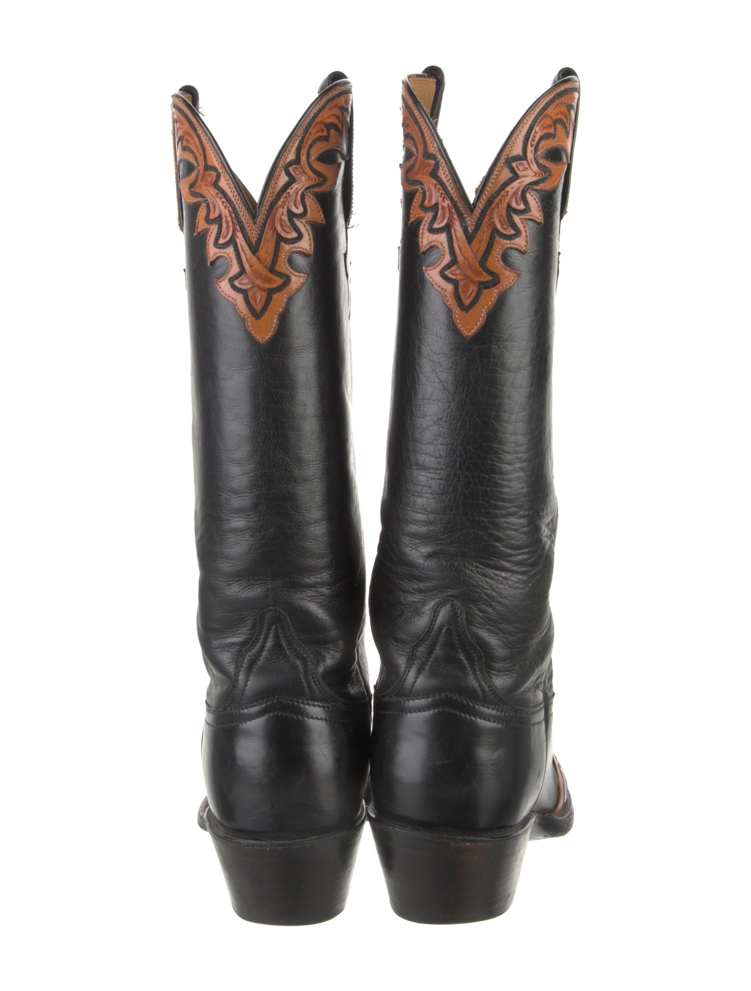 Lucchese Leather Colorblock Pattern Western Boots