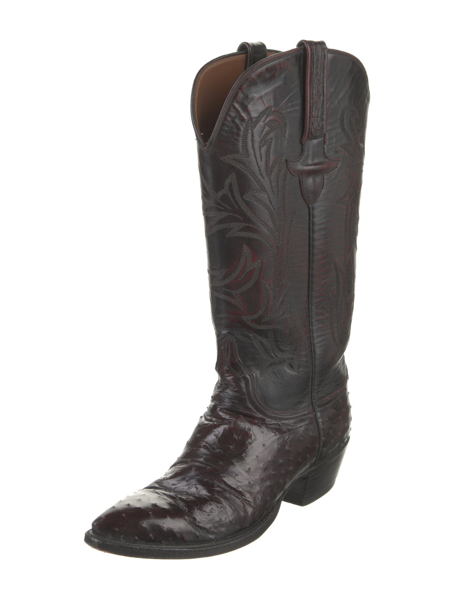 Lucchese Leather Embroidered Accent Western Boots