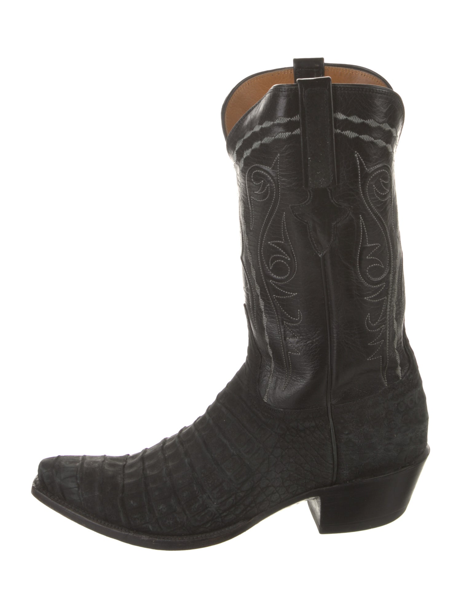 Lucchese Leather Embroidered Accent Western Boots