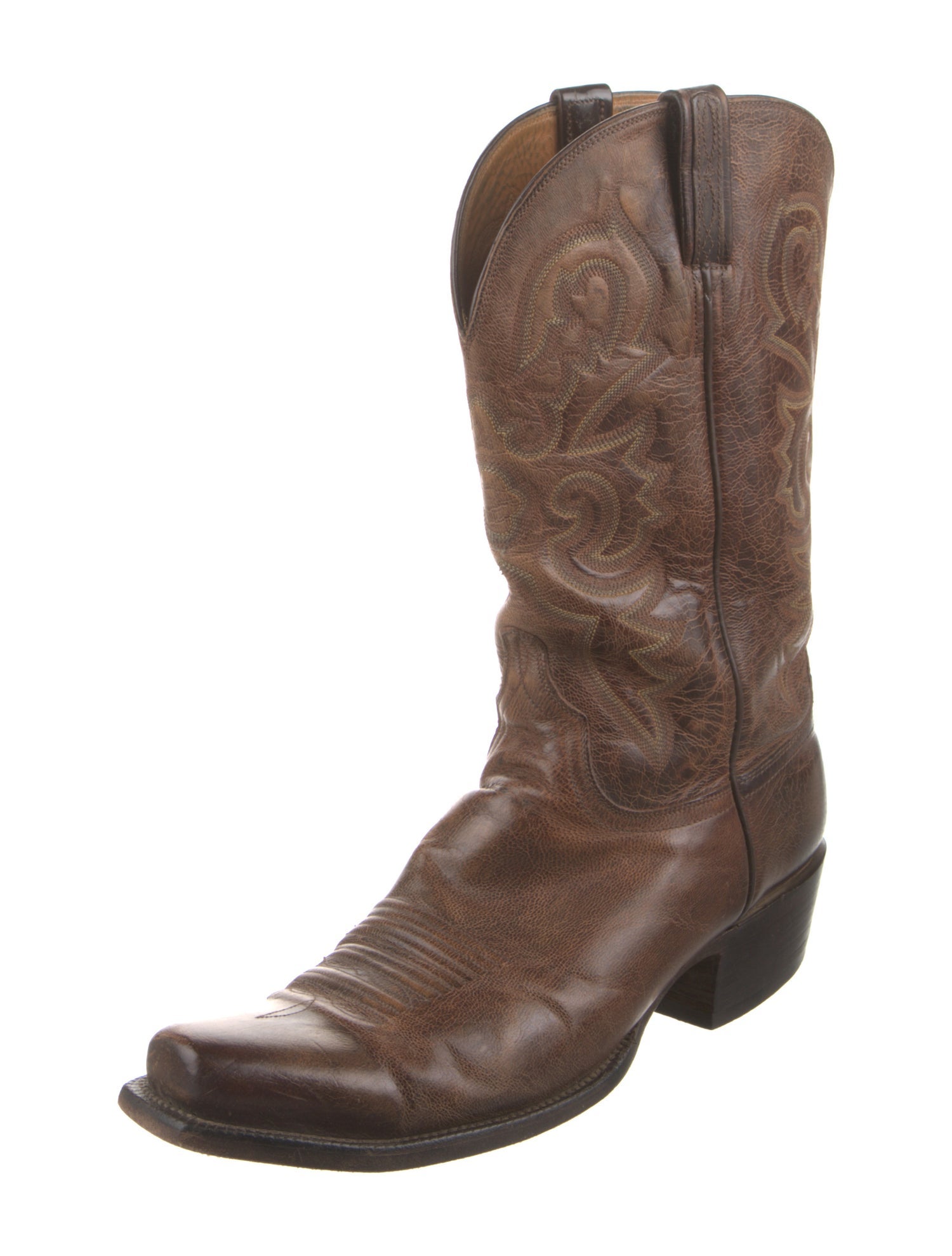 Lucchese Leather Embroidered Accent Western Boots
