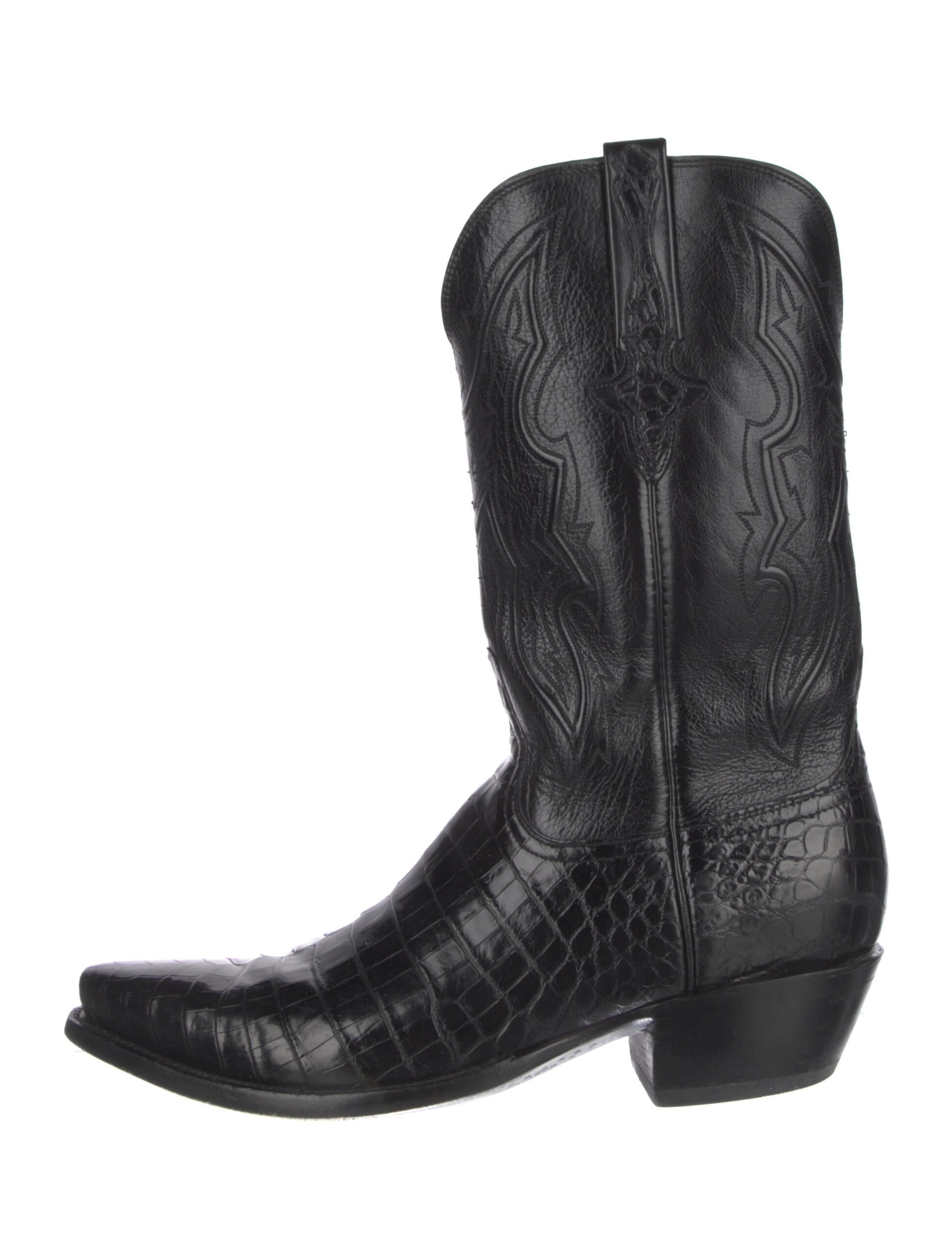 Lucchese Leather Embroidered Accent Western Boots