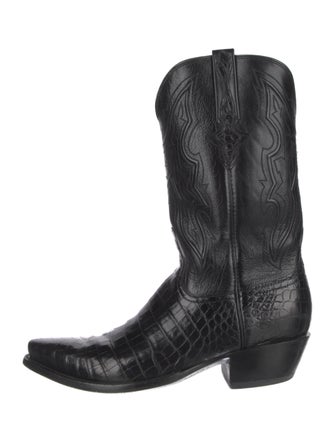 Lucchese Leather Embroidered Accent Western Boots