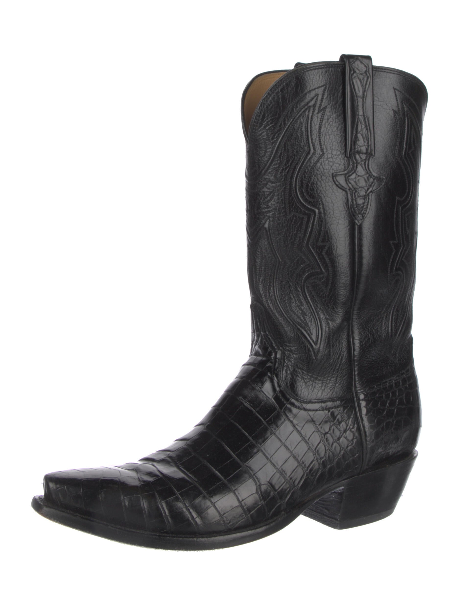 Lucchese Leather Embroidered Accent Western Boots