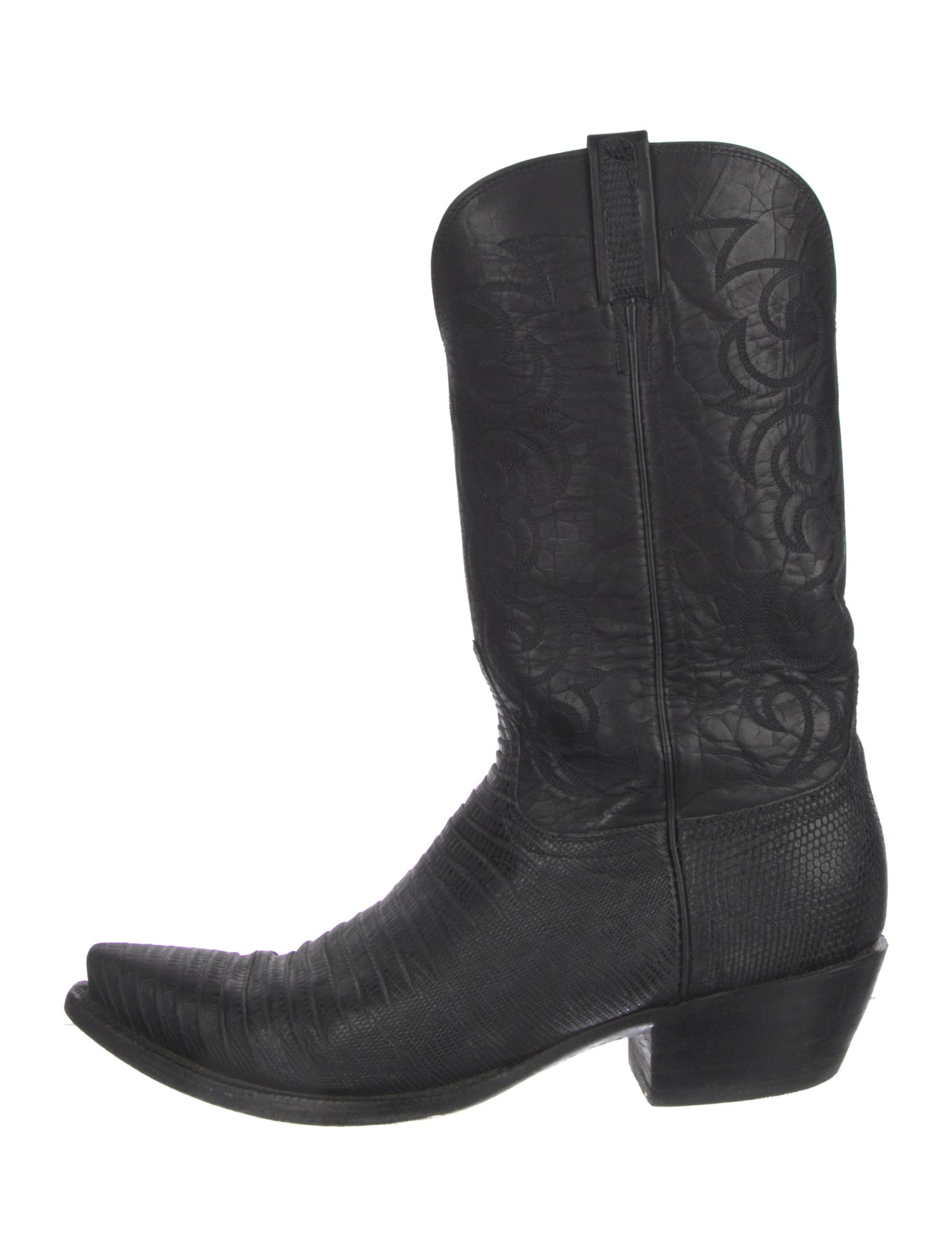 Lucchese Leather Embroidered Accent Western Boots