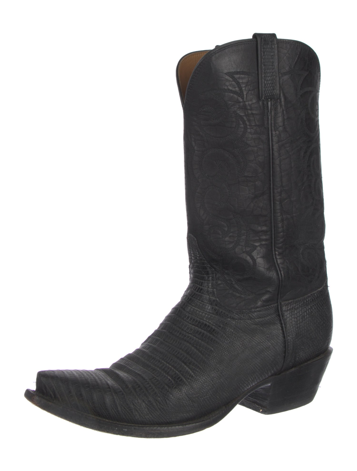 Lucchese Leather Embroidered Accent Western Boots