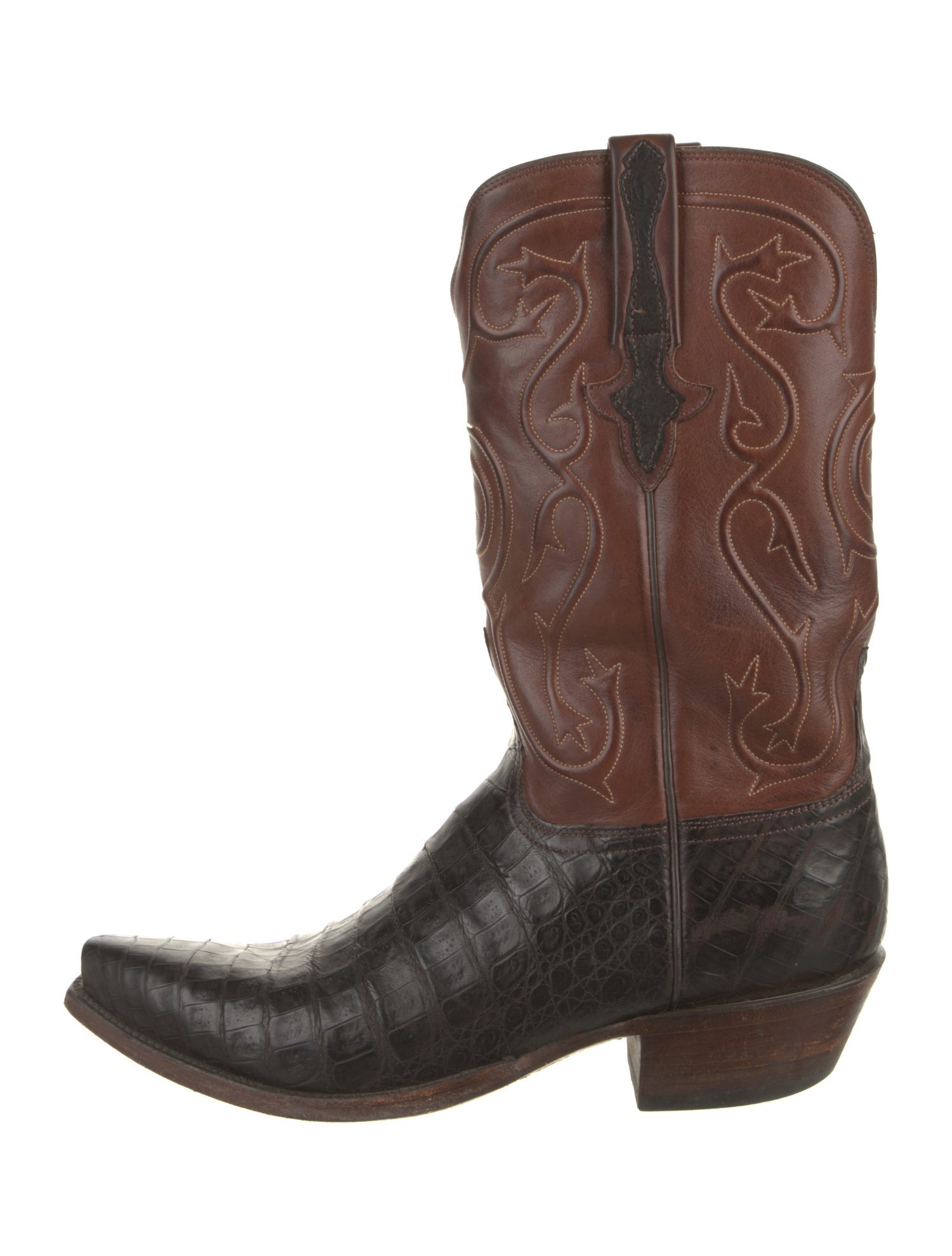 Lucchese Leather Embroidered Accent Western Boots