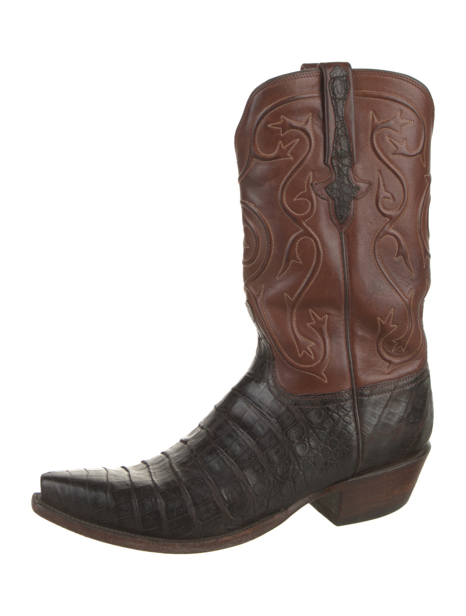 Lucchese Leather Embroidered Accent Western Boots