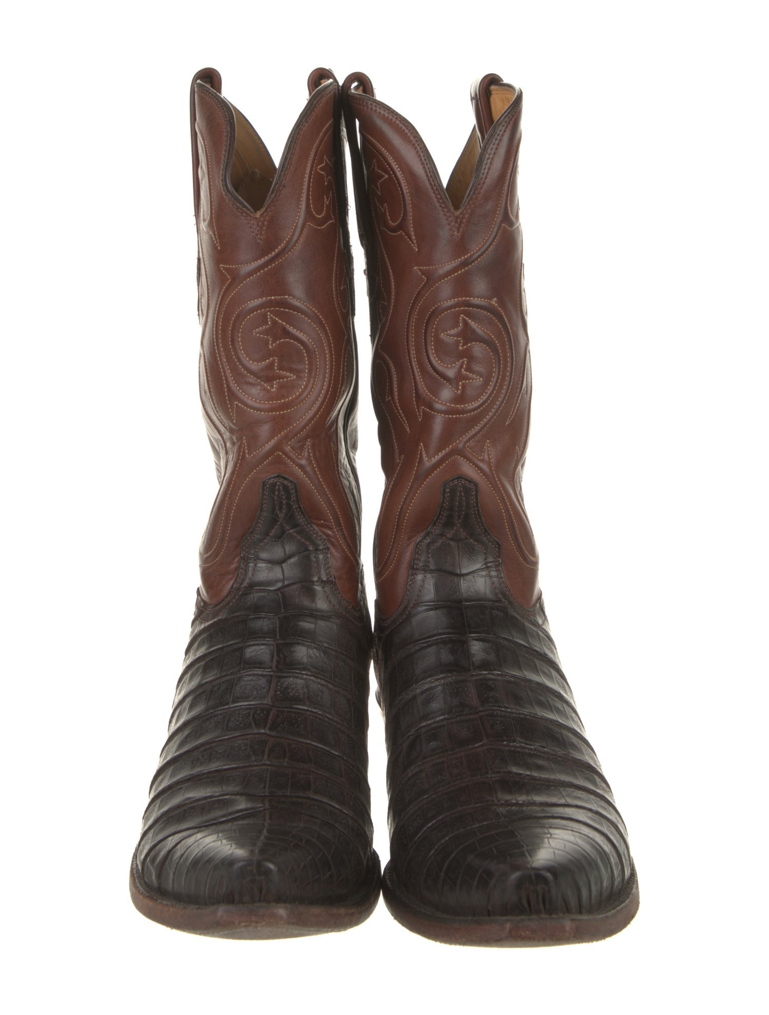 Lucchese Leather Embroidered Accent Western Boots