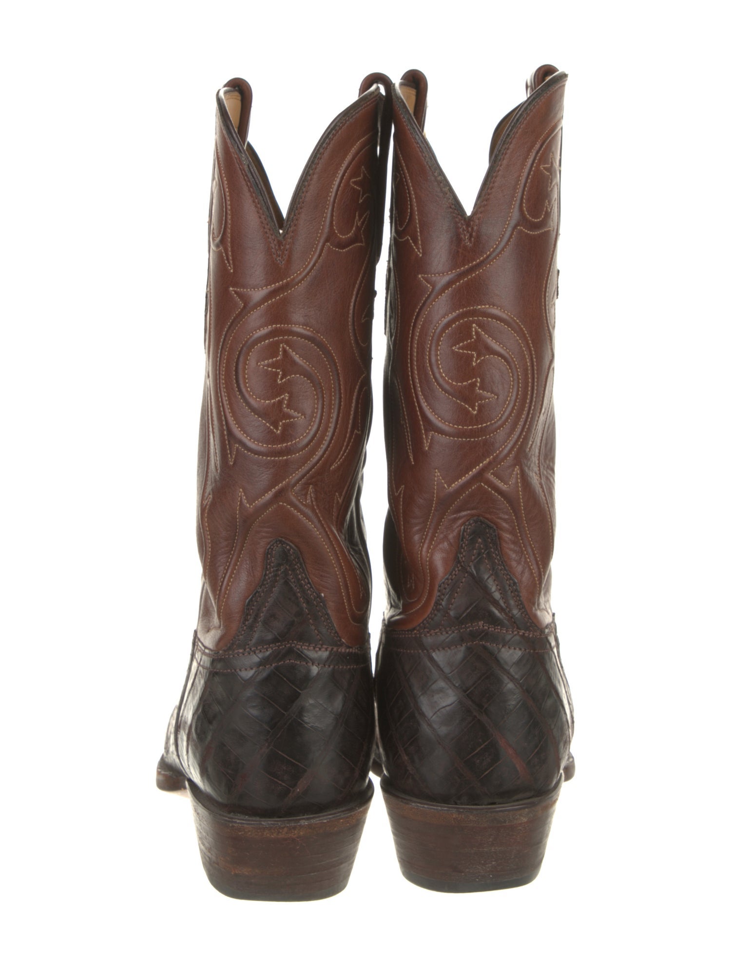 Lucchese Leather Embroidered Accent Western Boots