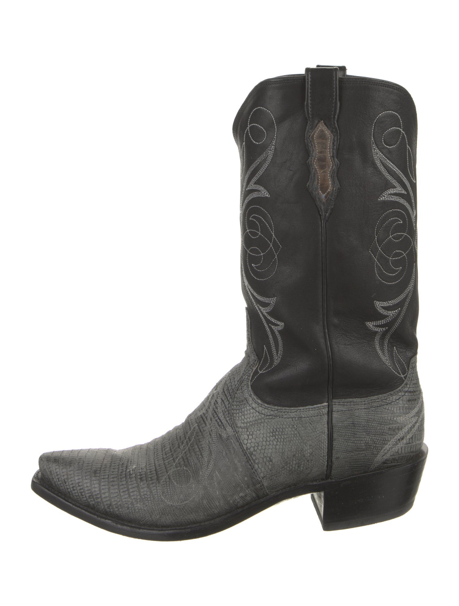 Lucchese Lizard Embroidered Accent Western Boots