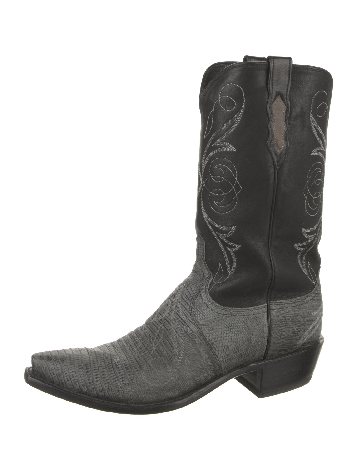 Lucchese Lizard Embroidered Accent Western Boots