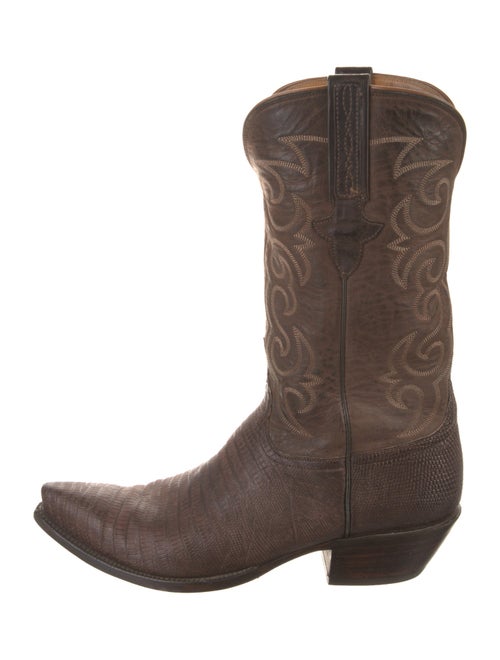 Lucchese Leather Embroidered Accent Western Boots