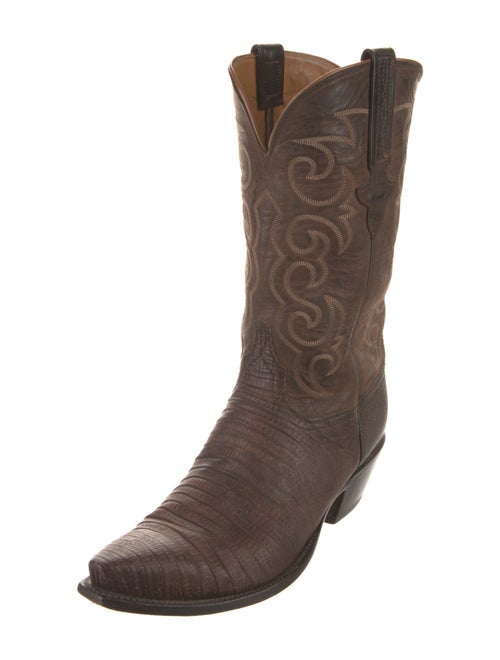 Lucchese Leather Embroidered Accent Western Boots