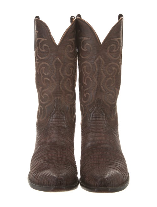 Lucchese Leather Embroidered Accent Western Boots