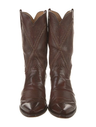 Lucchese Leather Embroidered Accent Western Boots