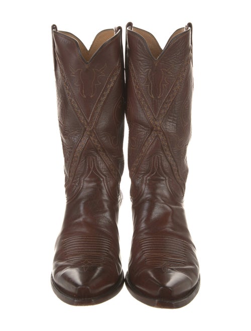 Lucchese Leather Embroidered Accent Western Boots