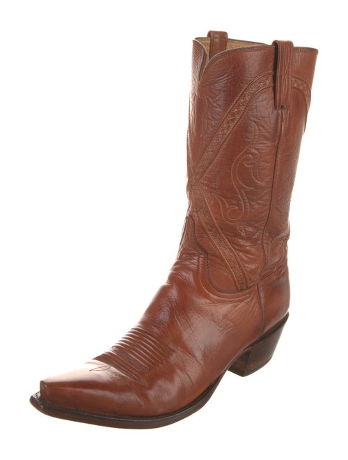 Lucchese Leather Embroidered Accent Western Boots