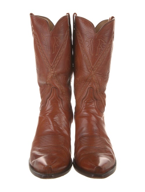 Lucchese Leather Embroidered Accent Western Boots