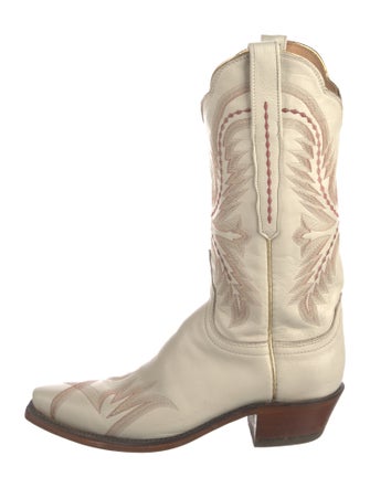 Lucchese Leather Embroidered Accent Western Boots