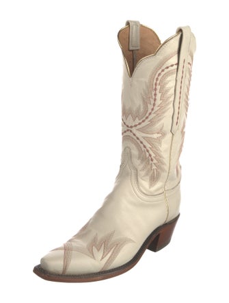 Lucchese Leather Embroidered Accent Western Boots