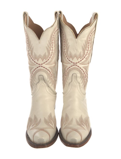 Lucchese Leather Embroidered Accent Western Boots