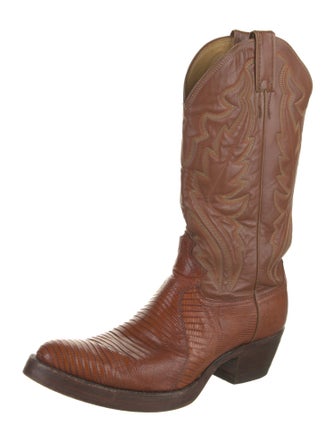 Lucchese Leather Embroidered Accent Western Boots