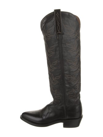 Lucchese Leather Embroidered Accent Riding Boots