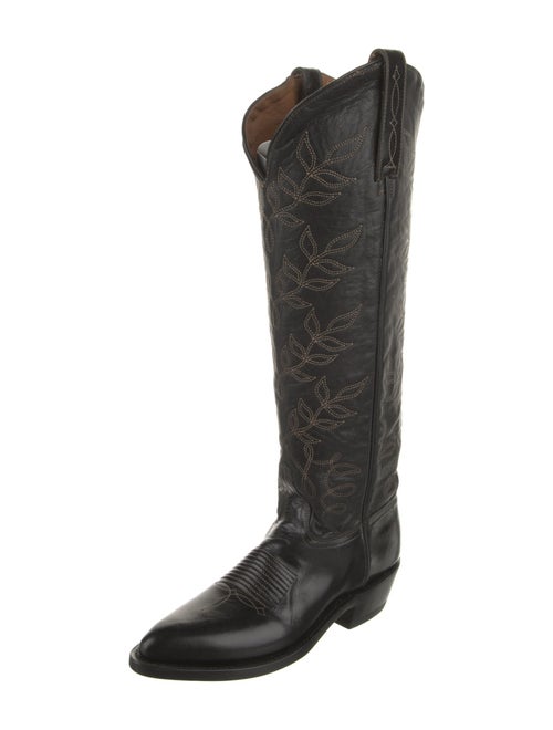 Lucchese Leather Embroidered Accent Riding Boots
