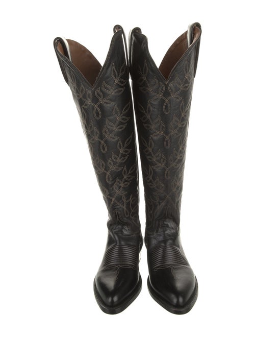 Lucchese Leather Embroidered Accent Riding Boots