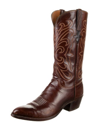 Lucchese Leather Embroidered Accent Western Boots