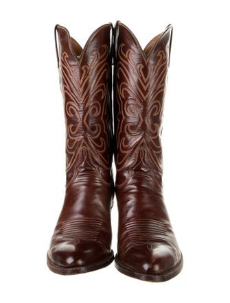 Lucchese Leather Embroidered Accent Western Boots