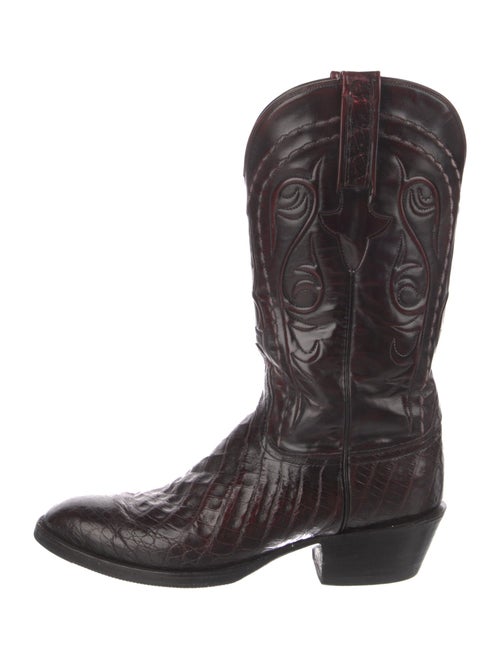 Lucchese Leather Embroidered Accent Western Boots